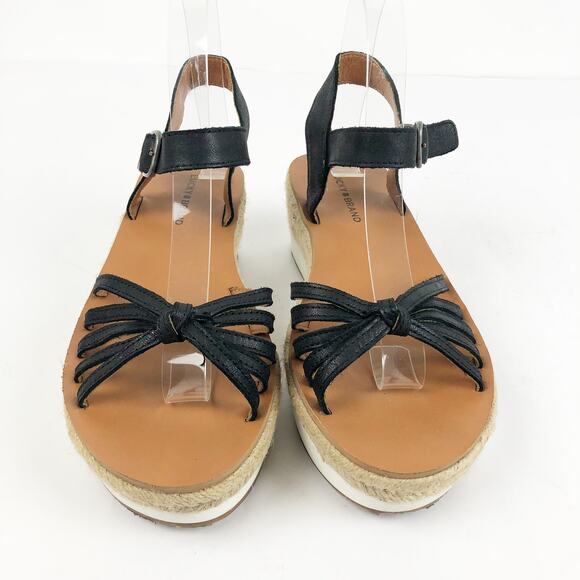 Lucky Brand Womens Juniffer Sandals 7 Black Leather Espadrille Wedge - Picture 3 of 10